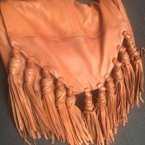 Stylish Tan Crossbody Bag with Fringe